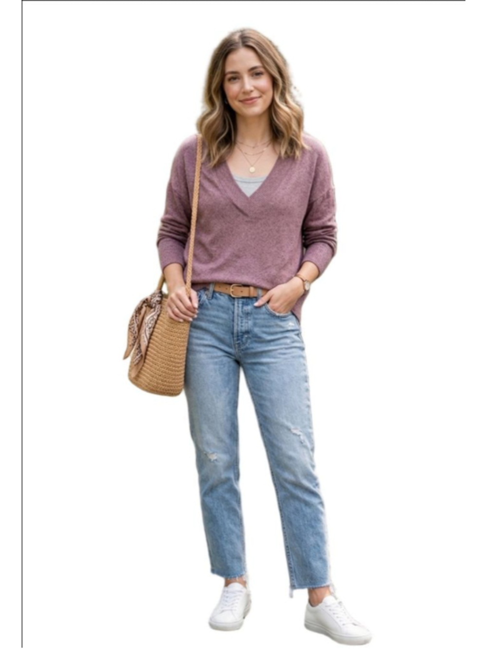 Women's Evereve Mauve V-Neck Sweater XS( run big)